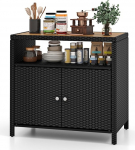 KOMFOTTEU rotangist aiakapp, hoiukapp, akaatsiapuidust t&ouml;&ouml;tasapinnaga, kahe uksega aiakapp, rotangist kapp 90 x 53 x 86 cm (must)