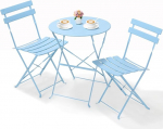 Clevich Bistro Set, Metal Balcony, Balcony Furniture Set, 3 Pieces, Bistro Table with 2 Chairs, Garden Furniture Set, Outdoor Seating Set, Foldable and Weatherproof, for Gardens, Patios (Blue)