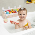 Bath Toy Mesh Bag 1 Piece White Bath Toy Hanging Organizer Bath Toy Storage 3 Compartments Horizontal Large Openings Bath Toy Organizer with 2