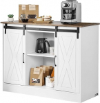 VEVOR Coffee Bar Cabinet, 106 x 40 x 81.5 cm, Farmhouse Coffee Bar Cabinet with 3-Tier Storage Space, Coffee Bar Table with Barn Doors, Sideboard Buffet Cabinet for Living Room, Entrance Area
