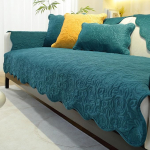 Treer Quilted Sofa Cover Non-Slip, Rose Flower Embossed Sofa Throws, L Shape/Corner Sofa, Sofa Protection, 1, 2, 3-Seater Sofa Covers, Couch Cover, Sofa Protector (90 x 210 cm, Peacock Blue)