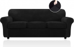 FestiCorp Velvet Sofa Cover for 3 Cushions Couch Sofa Slipcovers for Sofa with 3 Cushions, Stretch 4 Pieces Couch Cover Thick Furniture Covers for Dogs Pets Sofa, Black