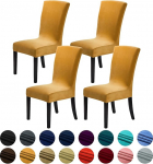 Howhic Velvet Chair Covers for Dining Room, Stretchy Dining Chair Covers, Washable Kitchen Chair Slipcovers, Classic Home and Banquet Decoration, Gold, 4 Pieces