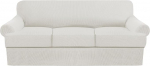GAMUKAI Set of 3 Sofa Covers, Stretch Couch Covers for T Cushions, Sofa Slipcovers, Soft Furniture Covers with 2 Individual T Cushion Shape Seat Covers (White, Sofa)