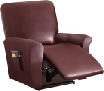 Highdi Stretch Cover for Recliner Chair, Complete Armchair Protector, Stretch Recliner Chair Covers, 1 Piece, Plain PU Leather Fabric, Elastic Armchair Cover for TV Chair, Lounger, Armchair (Burgundia)