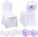 Mepase 100 t&uuml;kki Stretch tooli katteid 50 Spandex tooli katteid ja 50 Sashes tooli vibud Sashes pulmade bankett s&ouml;&ouml;gituba k&ouml;&ouml;k partei tabel vastuv&otilde;tu kaunistamiseks (lilla)