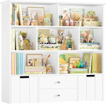 FOREHILL Laste riiul ratastel kastidega, laste raamaturiiul 4 tasandiga ja 2 sahtliga, lastetoa m&ouml;&ouml;bel, m&auml;nguasjade regulaator, hoiuriiul, raamaturiiul, lastekapp, 125 x 33 x 120