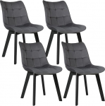 EUGAD s&ouml;&ouml;gitoa toolid 4 toolist koosnev komplekt elutoa k&ouml;&ouml;gi s&ouml;&ouml;gitoa k&ouml;&ouml;gitoolile, polsterdatud seljatoega, sametist iste puidust jalgadega, maksimaalne koormus 150 kg, tumehall