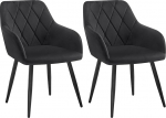 WOLTU Set of 2 Dining Room Chairs with Armrests Backrest for Dining Room Living Room Kitchen Kitchen Chairs Padded with Velvet Cover Metal Legs Black