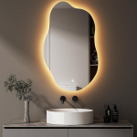 Vannitoa peegel LED Vannitoa peegel, as&uuml;mmeetriline, puutetundlik, timmitav, 3 valgusv&auml;rvi, reguleeritav vannitoa peegel koos valgustusega, orgaaniline seinapeegel, 62 x 90 cm