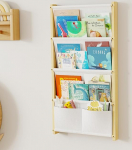 Laste puidust raamaturiiul 4-kihiliste taskute seinariiuliga Raamatud lapsed Montessori raamaturiiul m&auml;nguasjadeks lastetuba lastetuba m&auml;ngutuba laste riiul raamatute hoiustamiseks 80 x 42 cm valge