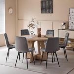 7-osaline s&ouml;&ouml;gikomplekt, 120 cm &uuml;mmargune s&ouml;&ouml;gilaud ja 6 s&ouml;&ouml;gitooli (hollandi fliis), laud ja 6 tooli k&ouml;&ouml;ki, elutuppa, r&otilde;dule, restorani, kontorisse (hele puiduv&auml;rv + hall)