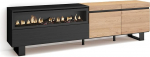 Skraut Home TV kapp, Lowboard, elutuppa ja s&ouml;&ouml;gituppa, 200 x 57 x 35 cm, kuni 80-tollise teleri jaoks, elektrikamin, m&otilde;&otilde;tmed, t&ouml;&ouml;stusdisain, kaasaegne stiil, tammepuust must