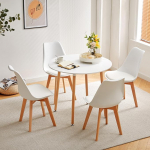 H.J WeDoo &uuml;mmargune s&ouml;&ouml;gilaud 4 tooliga, s&ouml;&ouml;gikomplekt, 90 cm k&ouml;&ouml;gilaud ja 4 s&ouml;&ouml;gitooli komplekt, s&ouml;&ouml;gitoar&uuml;hm, istumiskomplekt k&ouml;&ouml;ki, elutuppa (valge laud + 4 valget tooli)