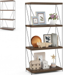 HOMASIS raamaturiiul, Vintage Standing Shelf, Metal & Wood Freestanding Shelf, Storage Shelf, Walnut, Storage Shelf, Exhibition Shelf, Ladder Shelf for Living Room, Bedroom, Office (4 Levels)