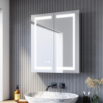SONNI Vannitoa peegelkapp koos valgustusega, 60 cm lai, uduvastane LED peegelkapp ja pistikupesa, 2 ust, vannitoa peegelkapp koos puutetundliku l&uuml;litiga, jahe valge/neutraalne valge/soealine valge/soealine valge