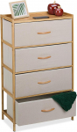 Relaxdays Chest of Drawers, Bamboo, 4 Fabric Drawers, Hallway, Bedroom, HBT 94 x 58 x 32.5 cm, Drawer Cabinet, Natural/Beige