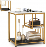 LIFEZEAL marmorist k&uuml;ljelaud, kaasaegne diivanilaud kuldse metallraamiga, dekoratiivne elutoa laud, koridorilaud, Max. 80 kg, 60 x 40 x 60,5 cm, kuldne ja valge