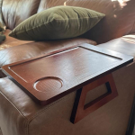 Giong Bamboo Coffee Table, 5 in 1 Sofa Tray, 40 x 24 cm, Non-Slip Couch Arm Tray, Couch Cup Holder with Strong Clip, Walnut, 40 cm