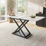 Merax teleskoopiline s&ouml;&ouml;gilaud s&ouml;&ouml;gilaud 120-160 x 80 cm, pikendatav k&ouml;&ouml;gilaud valge marmori v&auml;limusega, mustad ristjalad, multifunktsionaalne k&ouml;&ouml;ki ja elutuppa