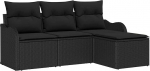 4-teiliges Garten-Sofaset mit Kissen Schwarz Poly-Rattan, 2-Sitzer Garten-Sofa mit Kissen Schwarz Poly-Rattan Gartenlounge Model3345653