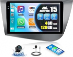 CAMECHO 4+128G 9-tolline Android 15 autoraadio Seat Leon 2005-2012 koos tagurduskaameraga AHD, navigatsiooniradio Bluetoothiga, traadita Carplay Android auto, FM/RDS WiFi GPS Mirror Link Incelliga