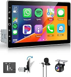 Hodozzy 1 DIN autoraadio juhtmevaba CarPlay Android autoga, 10,1-tolline p&ouml;&ouml;rlev IPS puuteekraaniga autoraadio Bluetooth 5.2 / Mirror Link / AM/FM/RDS/EQ/USB/SWC + tagurduskaamera