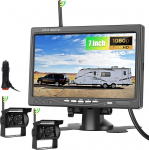 CAMECHO traadita tahavaatekaamera komplekt HD 1080P 7-tolline monitor koos 2 traadita tahavaatekaameraga haagisele, RV-le, veoautole, autole, bussile, IP68 veekindel, &ouml;ine n&auml;gemine, BSD, 12V-36V