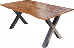 SAM Dora Dining Table 140 x 80 cm, Solid Mango Wood, Varnished and Natural-Coloured, Wane Table with X-Metal Frame in Silver, Real Wane, 26 mm