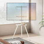 Easel TV statiiv 40-65 tollile, kaasaskantav, p&ouml;&ouml;ratav ja reguleeritava k&otilde;rgusega, puidust kandikuga p&otilde;randaplatvorm, toetab kuni 35 kg, sobib ideaalselt magamistuppa, elutuppa, must (valge)