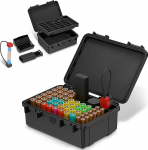 Batterie-Organisator Aufbewahrungskoffer mit kleinem Batterietester, IP68 wasserdichter Hartbatteriebeh&auml;lter f&uuml;r 40 AA & 12 AAA & 12 CR2032 CR2025 Lithium M&uuml;nzen & 18 LR44/2 D Haushaltsbatterien