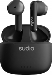 sudio A1 Midnight Black, k&otilde;rvaklapid Bluetoothiga, Touch Control kompaktse juhtmevaba laadimisalusega, IPX4 kaitsega, m&uuml;ra l&auml;bilaskvad k&otilde;rvaklapid koos sisseehitatud mikrofoniga, Premium Crystal Soundiga
