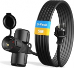 V&auml;litingimustes kasutatav pikenduskaabel 5 m 3 Schuko pistikupesaga, kummist pikendus v&auml;litingimustes kasutamiseks IP44, 3 kaitsva kontaktpesa kaitsekorgiga, ehitusplatside toitejuhe v&auml;ljas 3500 W, 3-suunaline