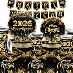 2025 uue aasta peo lauan&otilde;ud 20 k&uuml;lalisele, 82 t&uuml;kki aastavahetuse peo lauan&otilde;ud koos &otilde;nneliku uue aasta paberplaatide, pabertasside, salvr&auml;tikute, laudlinade b&auml;nneriga, &otilde;nneliku uue aasta 2025 partei