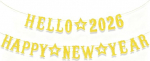 Banner "Happy New Year", glitzernde Hallo 2026 Neujahrsdekoration, goldfarben, 2026 Happy New Year-Banner, Schilder, h&auml;ngende Wimpelkette, Silvester-Partyzubeh&ouml;r, 2026 Event-Dekoration