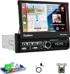 Autoradio 1 DIN traadita Carplay Android autoga, 7-tolline IPS HD elektriline sisset&otilde;mmatav puuteekraaniga autoraadio, Bluetooth link peegeldus FM 2USB / AUX roolijuhtimispuldid tagurduskaamera