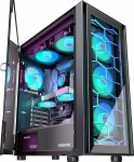 MUSETEX PC Case ATX, 6 PWM ARGB Fans Pre-Installed ATX Case, Computer Case with Opening Tempered Glass Door, Mid Tower Gaming PC Case, USB 3.0 x 2, Black, G07