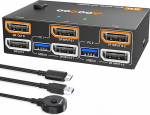 KVM l&uuml;liti 8K@30Hz/4K@144Hz, DP KVM l&uuml;liti 2 arvutile, 2 monitorile ja 4 USB 3.0 seadmele, kaablipult ja USB-kaabel kaasas