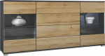 Bari V2 Sideboard, Chest of Drawers with 2 Large Doors and 4 Drawers, Anthracite Matt/Natural Oak (166.5 x 75.5 x 35 cm)