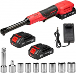 3/8-tolline akukruvikeeraja 21 V, 15 cm ekstra pika kaelaga elektriline kruvikeeraja, 85 Nm p&ouml;&ouml;rdemoment, 400 p/min, 2 x 2,0 Ah akud, kiirlaadija, 7 mutriv&otilde;tme ja adapteri komplekt autole, t&ouml;&ouml;kojale.