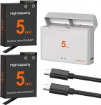 OSMO Action 5 Pro/4/3 akulaadija komplekt 2-pakk 2800 mAh asendusakud C-t&uuml;&uuml;pi USB kahe kanaliga LED-laadija OSMO Action 5 Pro/OSMO Action 4/OSMO Action 3 jaoks (2 x aku + 1 x laadija)