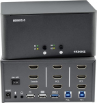 KVM l&uuml;liti 3 monitori 2 arvutit, HDMI 4K@60Hz KVM l&uuml;liti USB 3.0, 2 arvutit jagavad &uuml;hte komplekti klaviatuuri, hiirt ja monitore, toetab Windows/Mac/Linux (HM-KVM2-3)