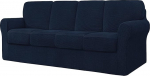 Stretch Sofa Cover Set for Couch with Separate Backrests and Cushions Navy Blue 4 Seater Spandex Fabric Couch Slipcover Available in 3/5/7/9 Pieces