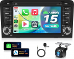 4G + 64G autoraadio Android 15 Audi A3 8P S3 8P1 RS3, 7-tolline HD puuteekraaniga autoraadio traadita Carplay Android auto GPS Wi-Fi USB Bluetooth 5.0 FM RDS raadio tagurduskaameraga