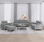 Juroupi 4-TLG. Sofagarnitur mit Kissen Sofa Wohnzimmer Sitzgruppe Wohnzimmer Sofa Set Sofas F&uuml;R Wohnzimmer Hellgrau Stoff