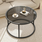 Glass Coffee Table, Modern Center Table, Minimalist Coffee Table, Sofa, Side Table, Tea Table for Living Room (Black+Grey)