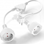 Topeltpistikupesa, SNYZPN 2-in-1 pistikupesa adapter koos painduva kaabliga, pikenduskaabel 2-kohalise Schuko Y PVC isolatsiooniga, 3 x 1,5 mm&sup2;, 16A/250V/Max 3680W, k&ouml;&ouml;k, kontor, valge