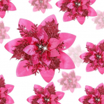 24 j&otilde;ulud kunstlik Glitter Poinsettia lilled kunstlikud j&otilde;ululilled pulmadekoratsioon lilled j&otilde;ulupuu kaunistus klambritega, 6 tolli, 4 tolli, 3 tolli (fuksiat)