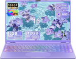 16-tolline FHD s&uuml;learvuti lilla, 512 GB SSD, 16 GB DDR4 RAM, neljatuumaline N95 protsessor kuni 3,4 GHz (Beat N5095 N4120), n&auml;o lukustuse avamine, v&auml;rviline klaviatuur, HDMI, USB 3.0, Type-C, WLAN, 5000 mAh S&uuml;learvuti
