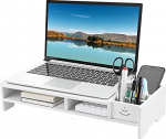 Ejoyous Monitor Stand Monitor Riser, Desktop Riser Laptop Stand koos jaoturiga riiuliga kontori jaoks Kodu laua hoiuriiul valge